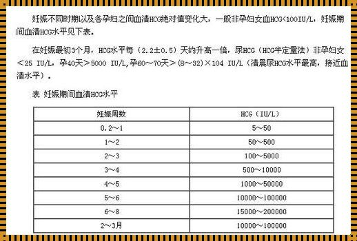 怀孕HCG正常值对照表：孕期健康的守护神