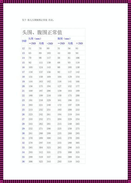 胎儿31周头围标准对照表：关注胎儿健康的重要指标