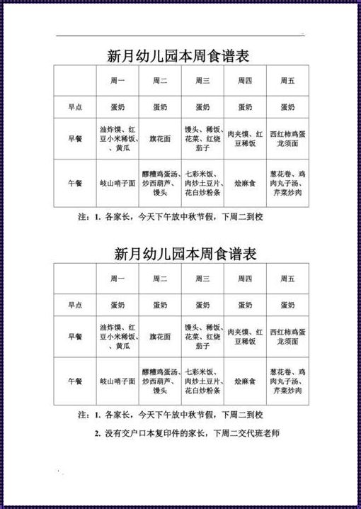 幼儿园一周食谱菜单——为孩子健康把关