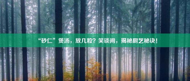 “砂仁”煲汤，放几粒？笑谈间，揭秘厨艺秘诀！